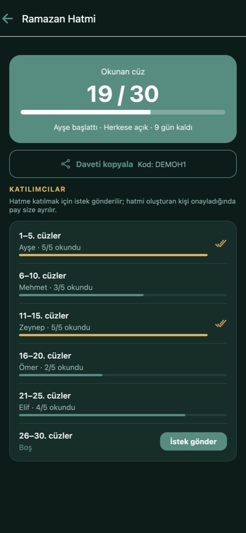 Birlikte hatim ekranı