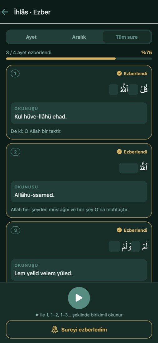 Ezber ekranı